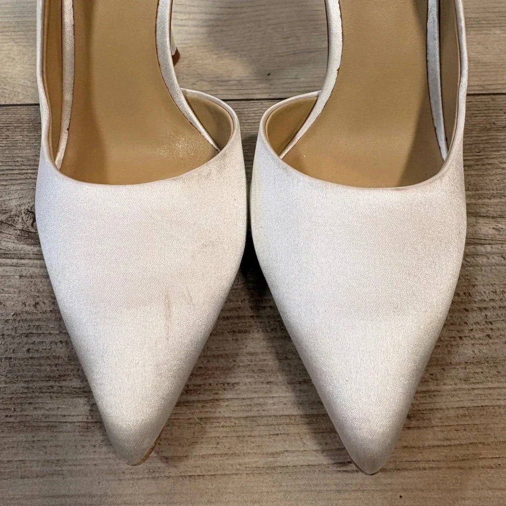 Anthropologie Badgley Mischka White Alejandro Pointed Toe Pumps Heel D'Orsay